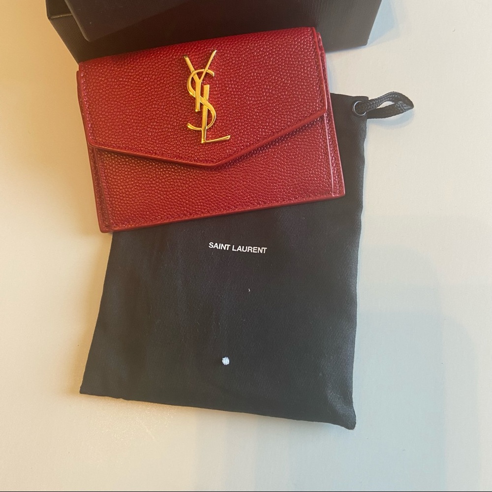YSL Uptown Card Case in Grain de Poudre Leather